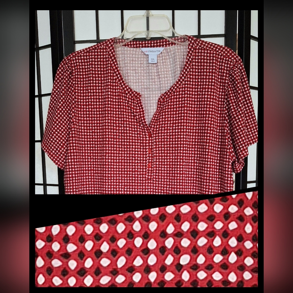'Liz Claiborne' diamond print classic style shirt, red, white & black, Sz. XXL